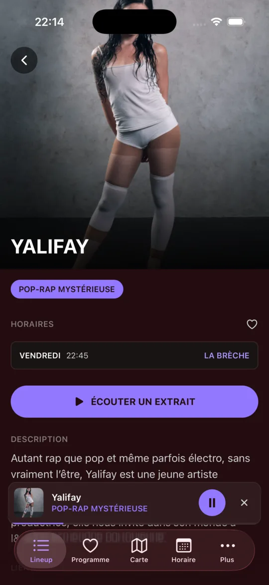Fiche artiste de l'app festival